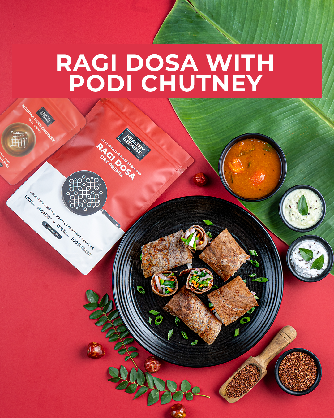 Ragi Dosa Premix with Homestyle Podi Chutney