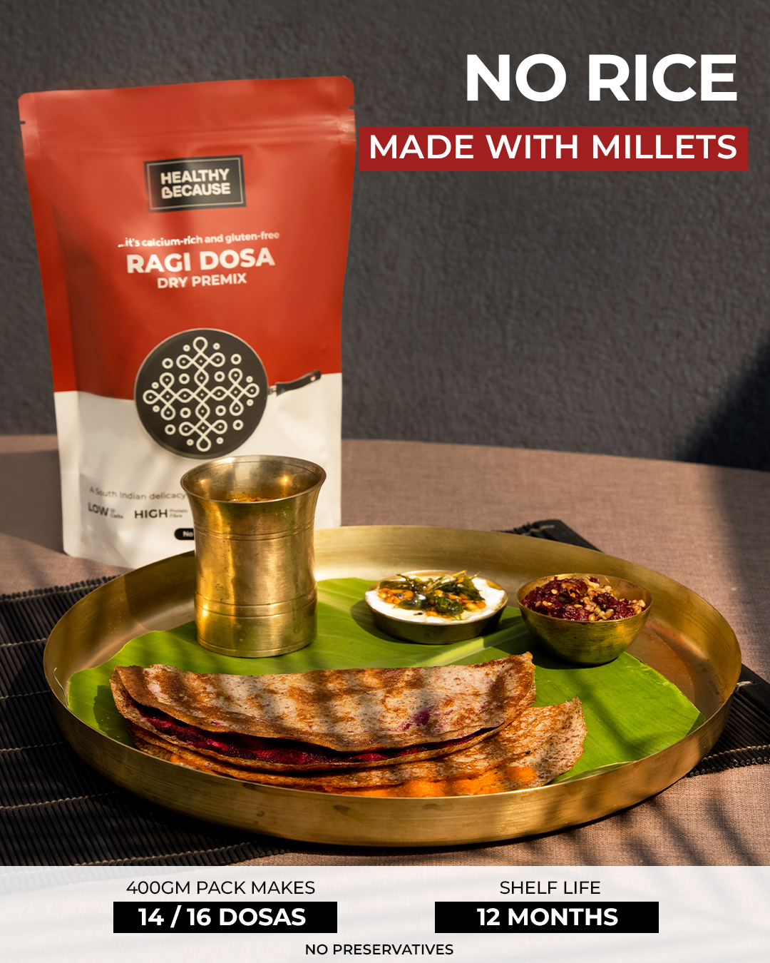 Ragi Dosa Premix with Homestyle Podi Chutney